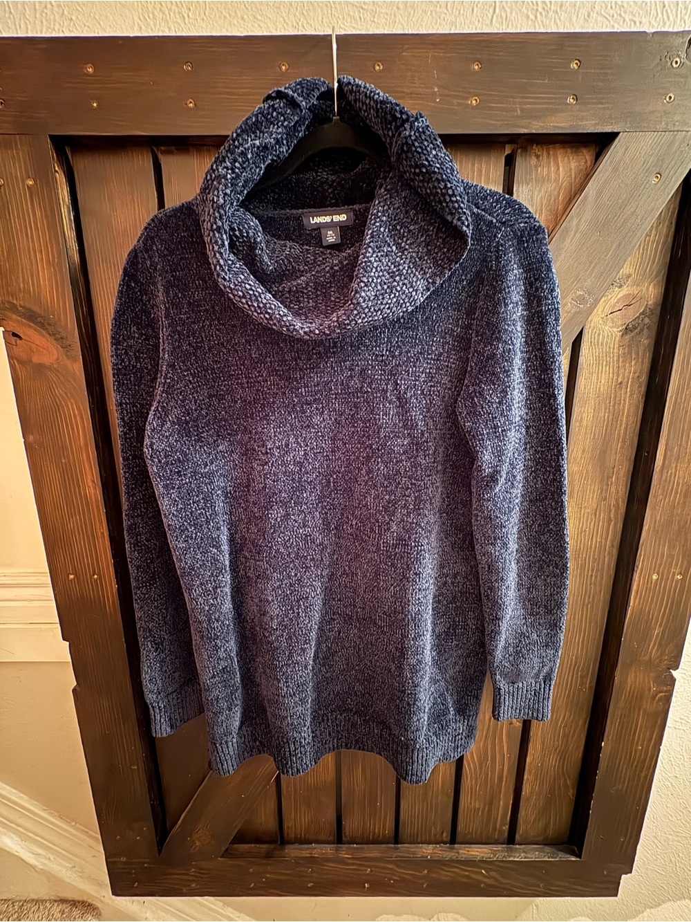 Lands' End Women's Navy Chenille Cowl-Neck Sweater